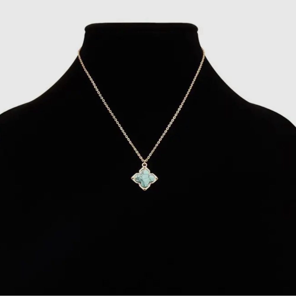Turquoise Semi Precious Stone Clover Necklace - Picture 2 of 3